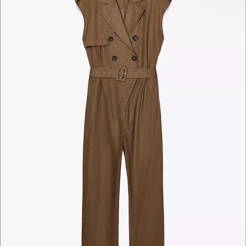 Zara Brown Double-Breasted Jumpsuit